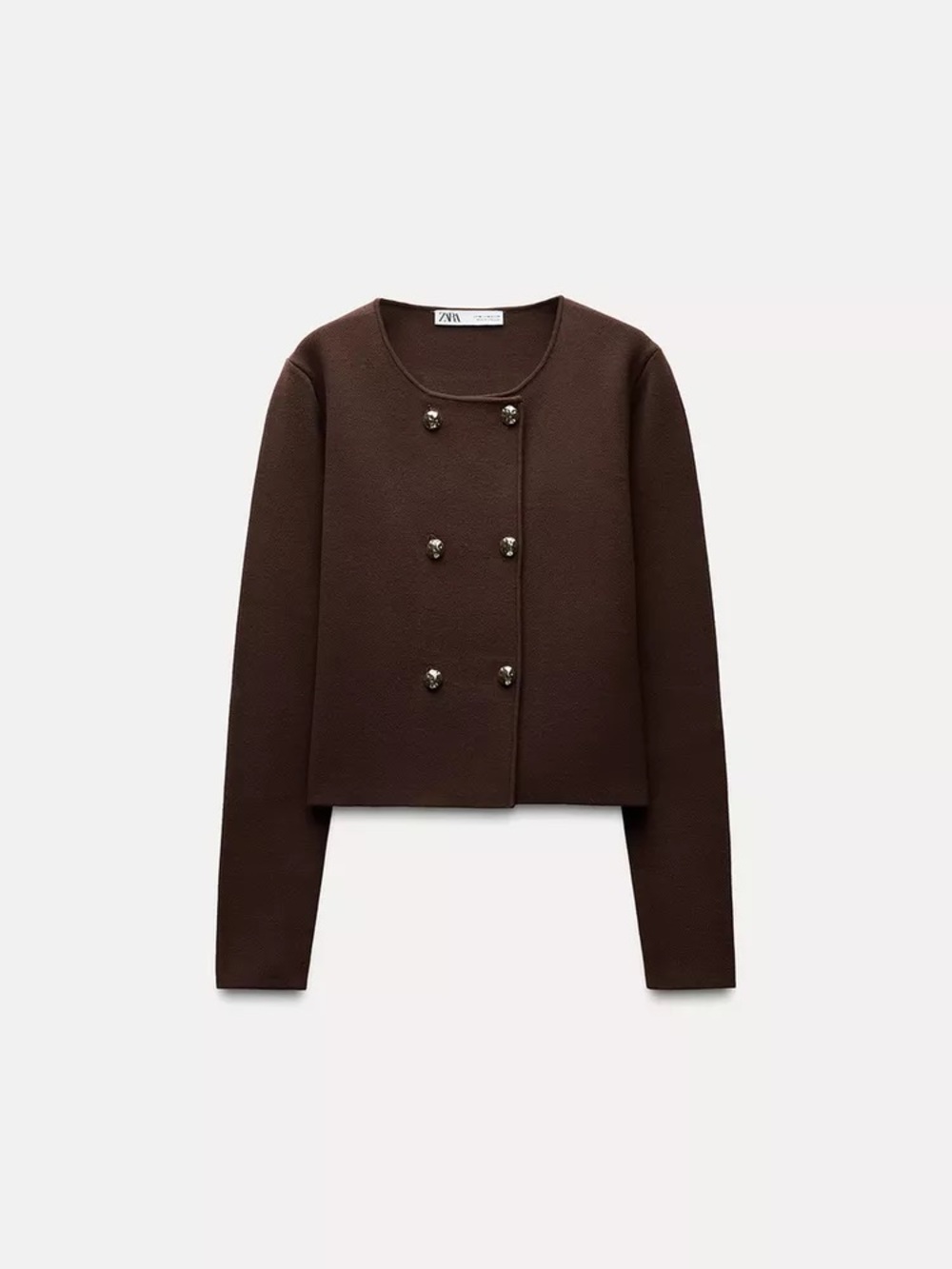 Zara Knit Brown Top Double-Breasted Knit Cardigan Sweater